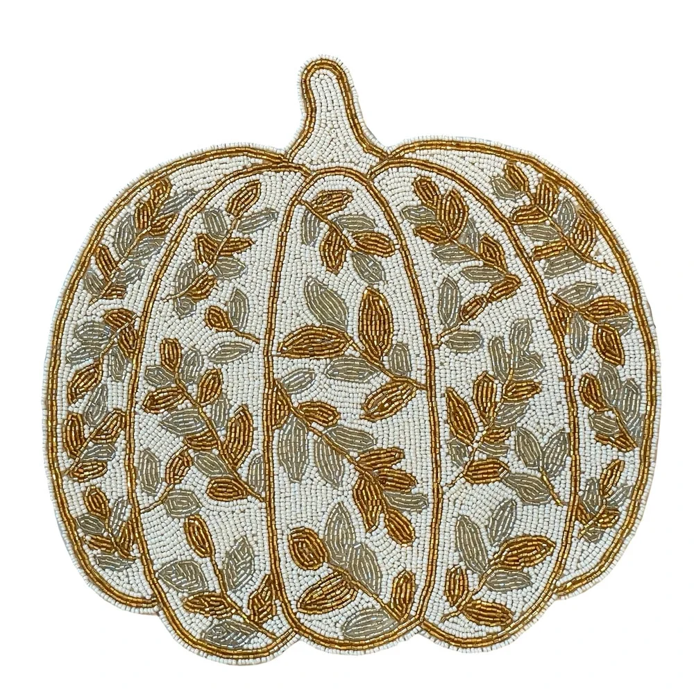 TAHARI Beaded PUMPKIN Placemat 15in Multicolor Fall Thanksgiving Kitchen New